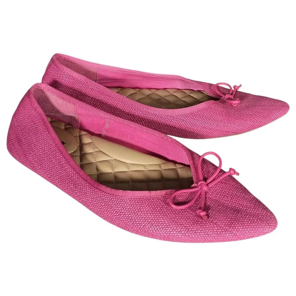 Birdies The Goldfinch Raffia Flats Shoes Pointed Toe Bow Pink Womens 8